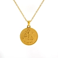 Golden Libra zodiac coin necklace with 3D embossed scales and vintage pendant design - Libra