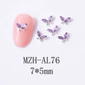 Macro shot of 7x5mm purple zircon butterfly nail charms with silver metal alloy base - Violet Purple Butterfly Style (AL76)