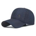 Quilted navy blue winter baseball cap with diamond pattern and metal sport emblem - Adjustable / Navy Blue