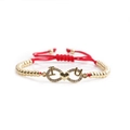 Gold infinity I Love You bracelet with red braided cord and white crystals - Red Rope with Copper Beads / Gold/Red