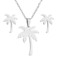 Silver stainless steel coconut tree jewelry set with necklace and earrings for beach style - Silver
