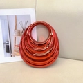 Elegant bright red acrylic handbag with spiral texture and oval cutout handle for women - Red