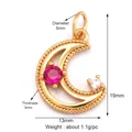 Golden moon charm with pink gemstone and bead edge detail for necklace and bracelet - Rose Gold/Pink Stone Moon