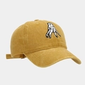 Detail of mustard yellow washed cotton baseball cap with embroidered hand pattern - Yellow