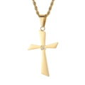Collana con croce in acciaio inossidabile dorato stile hip hop con zircone centrale - Oro