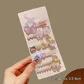 5-piece purple hair clip set with cute resin charms and pearls on a display card - #6#5198 Purple Bear 5-piece Set