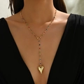 Golden Y-shaped multilayer necklace with multicolored gems and a 3D heart pendant - Colorful Heart