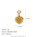 18K gold heart pendant with diamond texture and spring clasp, 24.7mm x 14.6mm - Heart Bag Pendant - Gold