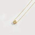 Chic gold square pendant necklace with rhinestone letter F on a minimalist white surface - Letter F (XL3420)