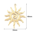 Detail of 34mm gold hammered sunflower pendant with spiral center and loop attachment - Spiral Pattern Sun / 2 Pcs/Set / Gold