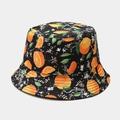 Reversible bucket hat with orange and leaf print pattern on a black fabric base - M(56-58cm) / Black Orange Fruit Print