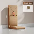 Vertical L-shaped cardboard cat scratcher in small size with feather and bell ball - Small / L-shaped Cat Scratcher / With Free Catnip