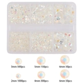 6-grid colorful jelly nail art rhinestones kit with various sizes from 2mm to 6mm - Clear Crystal