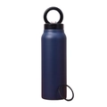 Matte dark blue insulated sports bottle with black ring lid and silicone ring - 24oz / With Straw / Blue