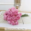 Artificial tea rose bouquet in dark pink with realistic silk petals and green stems - One Bundle Tea Roses / Deep Pink
