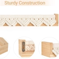 Solid wood wall mounted magazine rack with handmade woven cotton rope tassel decor - Natural Wood Macrame 40cm