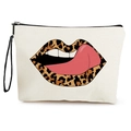 Canvas make-up tasje met lippenpatroon in luipaardprint en zwarte polsband voor dames - Luipaard Tong Uit Lippen (Stijl 2)