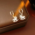 Detail of silver unicorn hobby horse stud earrings with white shell and inlaid diamonds - Silver Mother-of-pearl Texture Unicorn (14#)