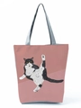 Close-up of pink canvas tote bag with a humorous black and white cat illustration - Lotus Pink Cat Print (hl3545)