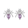 Spider stud earrings with purple pear-cut gems and 18K silver plating for women - Purple Spider (White Gold Plated)