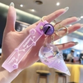 Purple unicorn ice cream keychain with glitter liquid and Happy Moments wrist strap - Purple-Ice Cream Unicorn