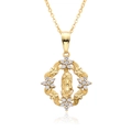 18K gold plated Virgin Mary necklace with floral border and sparkling white zircons - White Zirconia Flower Style (c395)