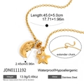 Collana in acciaio inossidabile dorato con ciondolo a luna crescente e stella - Stile Luna e Stella (JDN0111192)