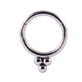 Silver stainless steel hinged segment ring featuring triple bead cluster for septum piercing - 16# Silver - Triple Bead Decor