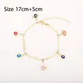 Golden star evil eye bracelet with colorful enamel charms and adjustable chain - Multicolor Evil Eye