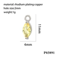 Detail of 11mm yellow marquise zircon pendant showing 2mm hole size and dimensions - Silver/Yellow Zirconia