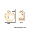 Gold stainless steel asymmetrical apple and pencil earrings with size dimensions - Gold Apple & Pencil