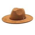 Classic brown wide brim faux suede western cowboy hat with decorative leather belt strap - M(56-58cm) / Khaki