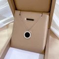 Minimalist silver titanium steel necklace with black round pendant and white crystals - Black Disc Zircon Silver (N211)