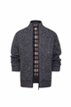 Men's slim fit stand collar knitted cardigan in grey marl with plaid lining - Dark Gray