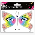 Colorful butterfly face gem stickers with silver glitter and rhinestones for festivals - Butterfly Rainbow Gradient