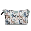 Gedetailleerde weergave van toilettas met alpaca-cactus print en handige handgreep - Witte Cartoon Llama Cactus All-over Print Stijl (hzb931)