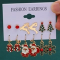6-pair Christmas earring set with reindeer, Santa Claus, and snowflake stud designs - 20 Gift Box Santa Snowflake (6 Pairs Set)