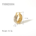 18K gold-plated stainless steel hoop earring with clear rhinestones and dimensions - Densely Set Zirconia Large Hoop Style (YYE023334) / Gold