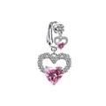 Elegant silver heart navel ring with pink gemstones and sparkling crystal accents - Double Pink Heart
