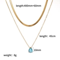 Detailed size chart of double layered gold necklace with blue teardrop zircon pendant - Blue (TN3644-BL)