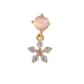 Detail of pink cat eye stone and floral zircon drop earring in gold finish - Pink Flower Drop (EGD0073)