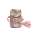 Pink rhinestone mini mobile phone bag with silver metal buckle and pink shoulder strap - Pink