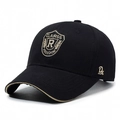 Zwarte katoenen baseballpet met schorduursel en contrast beige randdetails - Verstelbaar / Zwart met goud borduursel