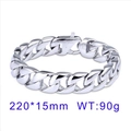 Pulsera de cadena cubana de 15mm pulida para hombre, 220mm de largo con peso de 90g - Color Acero Brillante (KB25516-D)