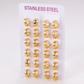 Set of 12 pairs of minimalist golden stainless steel hoop earrings on display card - Small Variant Large / 4mm Wide 13mm OD / Gold