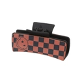 Rectangle hair claw clip with black and maroon checkerboard pattern and a star-eye smiley - 90051-Checkerboard Smiley