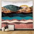 Abstract mountain landscape wall tapestry with sunset and gold lines for home decor - Dark Green Brown Abstract Mountain (GT428-43)
