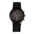 Geneva casual sport watch with black silicone strap and rose gold alloy case - Black