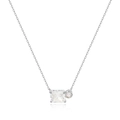 Geometric necklace with square and round clear crystals on a silver chain - White Rectangle Zirconia Style / White Zircon - Silver