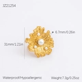 Gold stainless steel flower ring with pearls, waterproof and hypoallergenic finish - Adjustable Open / Gold Irregular Flower Pearl Style (JZ21254)